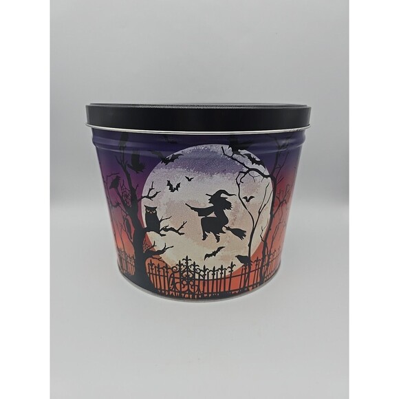 The Other - Vintage Halloween Flying Witch Owl Bats Popcorn Tin The Popcorn Factory NiCE